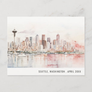 Seattle, Washington Aquarel Landschap Bruiloft Briefkaart