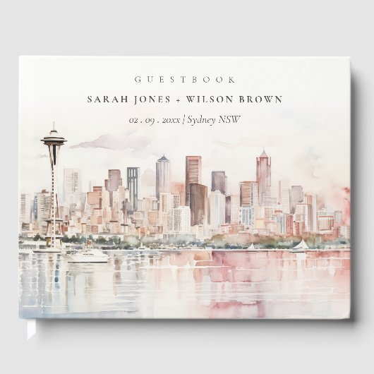 Seattle, Washington Aquarel Landschap Bruiloft Gastenboek (Voorkant)