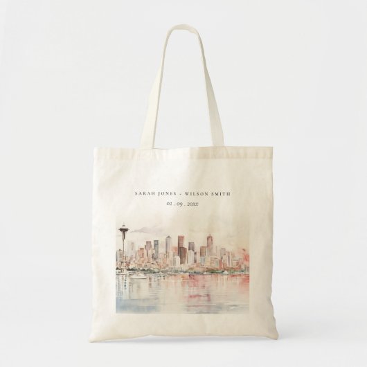 Seattle, Washington Aquarel Landschap Bruiloft Tote Bag (Voorkant)