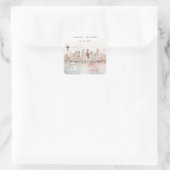 Seattle, Washington Aquarel Landschap Bruiloft Vierkante Sticker (Tas)