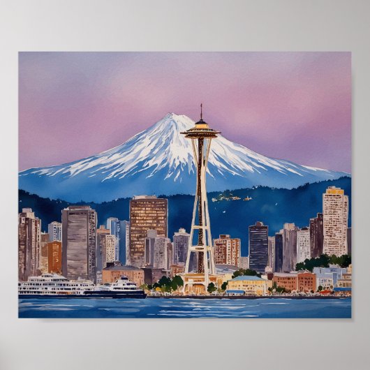 Seattle Washington Aquarel Poster (Voorkant)