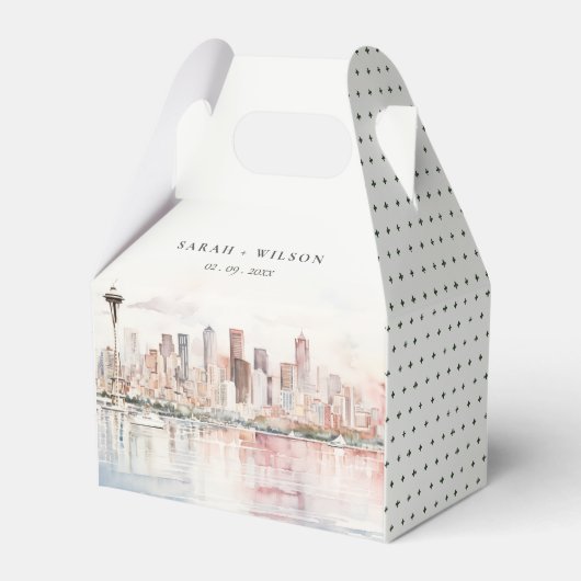 Seattle, Washington Aquarellandschap Bruiloft Bedankdoosjes (Voorkant Zijde)