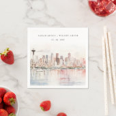 Seattle, Washington Aquarellandschap Bruiloft Servet (Insitu)