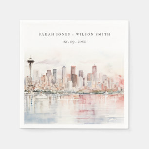 Seattle, Washington Aquarellandschap Bruiloft Servet