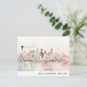 Seattle, Washington Aquarellandschap Trouwen Briefkaart (Staand voorkant)