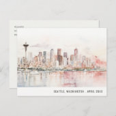 Seattle, Washington Aquarellandschap Trouwen Briefkaart (Voorkant / Achterkant)