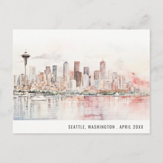Seattle, Washington Aquarellandschap Trouwen Briefkaart (Voorkant)