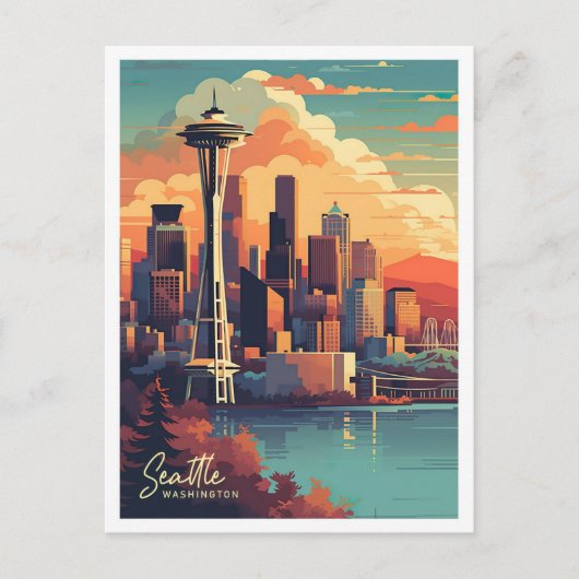 Seattle Washington Art Vintage Travel Illustratie Briefkaart (Voorkant)