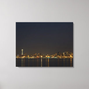 Seattle, Washington bij nacht 3-paneldoek Canvas Afdruk