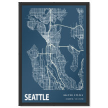 Seattle Washington Blauwdruk Stadkaart Vintage