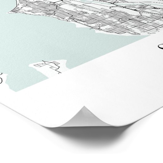 Seattle Washington Blue Water Street Map Poster (Hoek)