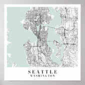 Seattle Washington Blue Water Street Map Poster (Voorkant)