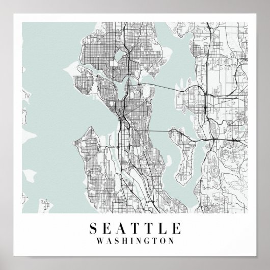Seattle Washington Blue Water Street Map Poster (Voorkant)