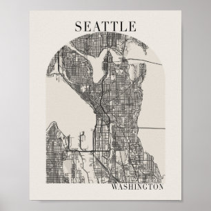 Seattle Washington Boho Arch Beige Street Map Poster