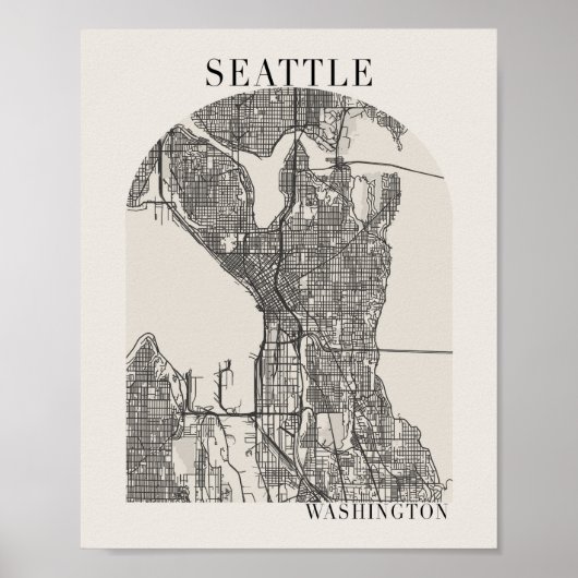 Seattle Washington Boho Arch Beige Street Map Poster (Voorkant)