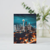 Seattle Washington City Skyline bij nacht Briefkaart (Staand voorkant)