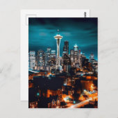 Seattle Washington City Skyline bij nacht Briefkaart (Voorkant / Achterkant)