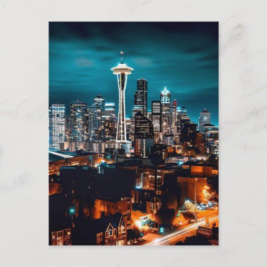 Seattle Washington City Skyline bij nacht Briefkaart (Voorkant)