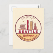 Seattle Washington City Skyline Emblem Briefkaart (Voorkant / Achterkant)