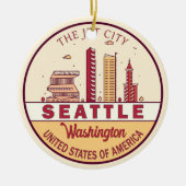 Seattle Washington City Skyline Emblem Keramisch Ornament (Voorkant)