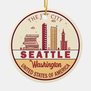 Seattle Washington City Skyline Emblem Keramisch Ornament