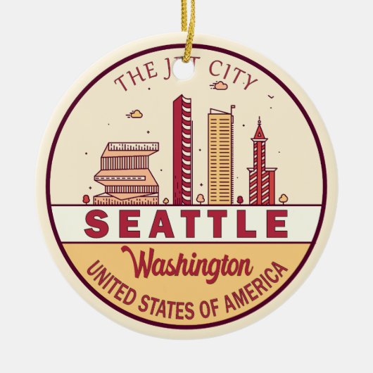 Seattle Washington City Skyline Emblem Keramisch Ornament (Voorkant)