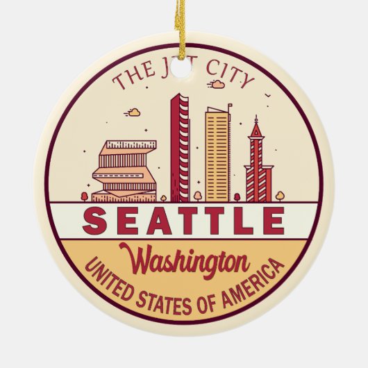 Seattle Washington City Skyline Emblem Keramisch Ornament (Achterkant)