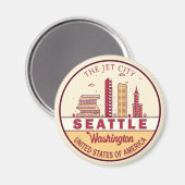 Seattle Washington City Skyline Emblem Magneet (Voorkant / Achterkant)