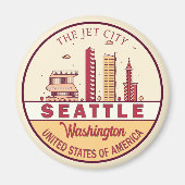 Seattle Washington City Skyline Emblem Magneet (Voorkant)