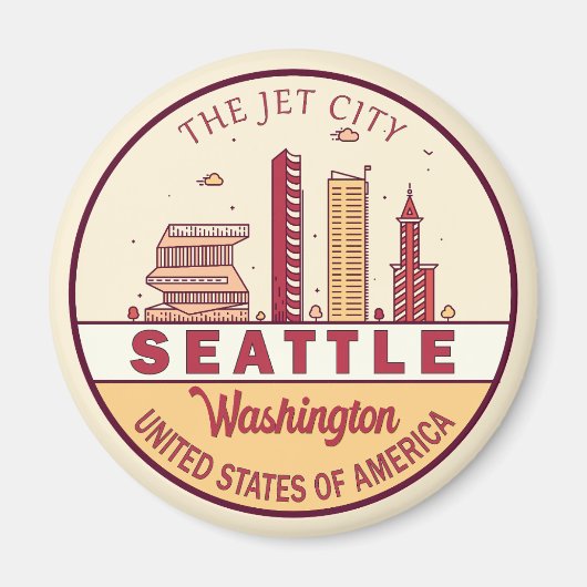 Seattle Washington City Skyline Emblem Magneet (Voorkant)