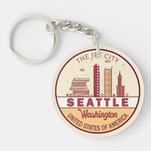 Seattle Washington City Skyline Emblem Sleutelhanger