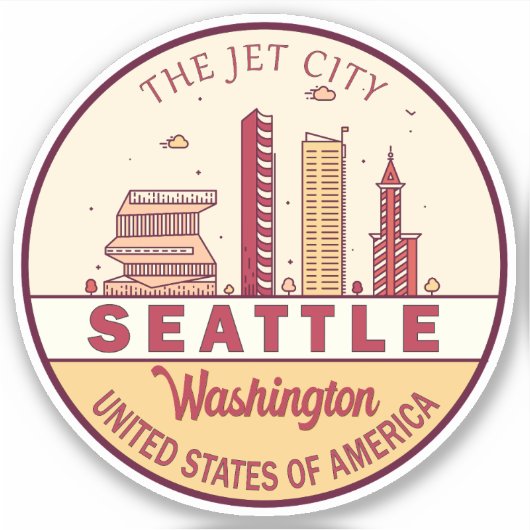 Seattle Washington City Skyline Emblem Sticker (Voorkant)