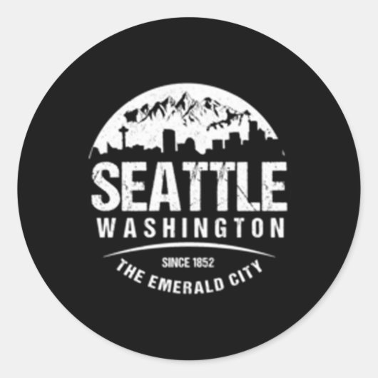 Seattle Washington City Skyline Grunge Ronde Sticker (Voorkant)