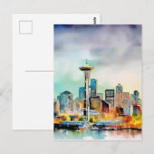 Seattle Washington City Skyline waterverf Briefkaart (Voorkant / Achterkant)