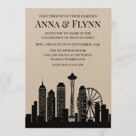 Seattle Washington City Skyline Wedding Party Kaart