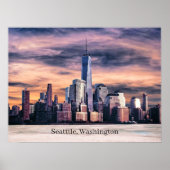 Seattle, Washington Cityscape, Labeled, Poster (Voorkant)