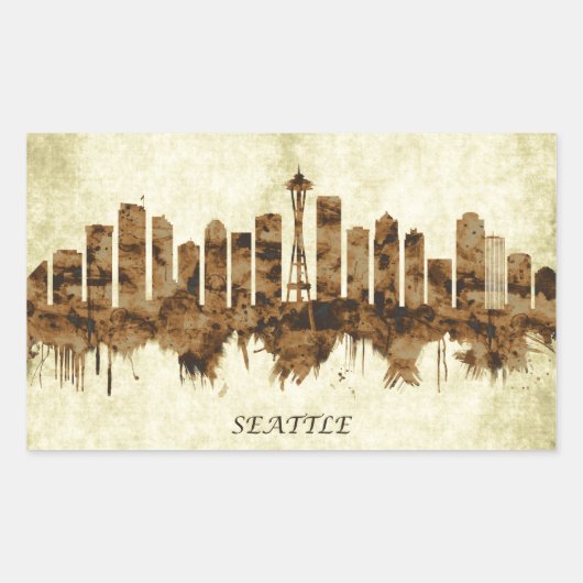 Seattle Washington Cityscape Rechthoekige Sticker (Voorkant)