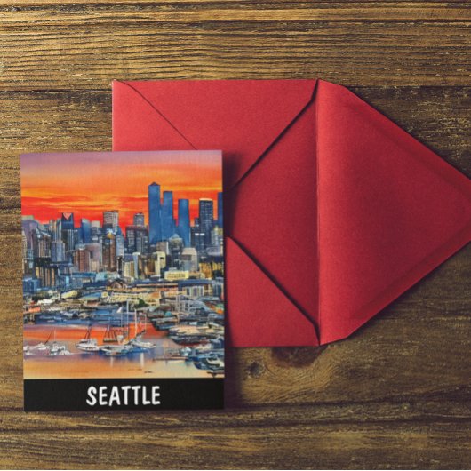 Seattle Washington Cityscape Sunset Briefkaart