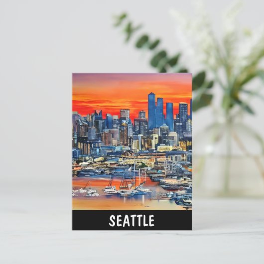 Seattle Washington Cityscape Sunset Briefkaart (Staand voorkant)