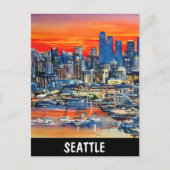 Seattle Washington Cityscape Sunset Briefkaart (Voorkant)