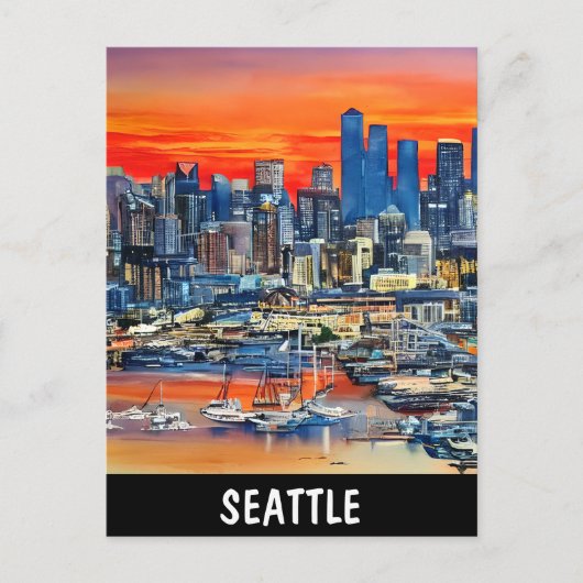 Seattle Washington Cityscape Sunset Briefkaart (Voorkant)