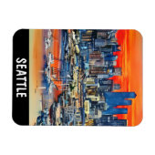 Seattle Washington Cityscape Sunset Magneet (Horizontaal)