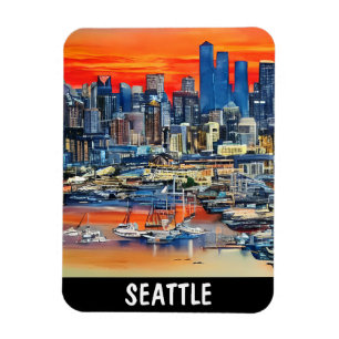 Seattle Washington Cityscape Sunset Magneet