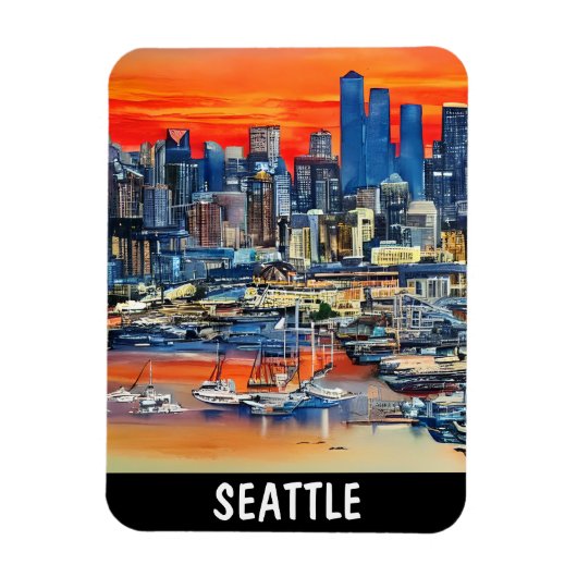 Seattle Washington Cityscape Sunset Magneet (Verticaal)