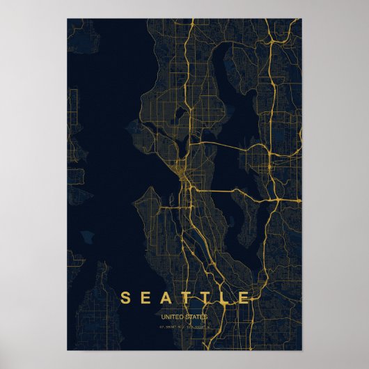 Seattle Washington gestileerde kaartprint Poster (Voorkant)
