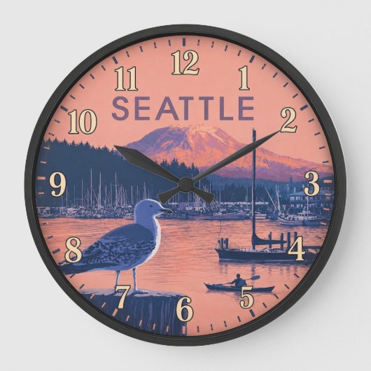 Seattle Washington Harbor Mount Rainier Sunset Grote Klok (Voorkant)