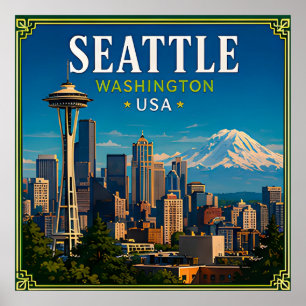 ☕ Seattle Washington Herinnering Vanuit Space Need Poster