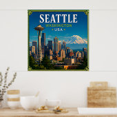 ☕ Seattle Washington Herinnering Vanuit Space Need Poster (Keuken)
