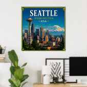 ☕ Seattle Washington Herinnering Vanuit Space Need Poster (Thuiskantoor)