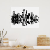 Seattle, Washington in zwart-wit Poster (Keuken)